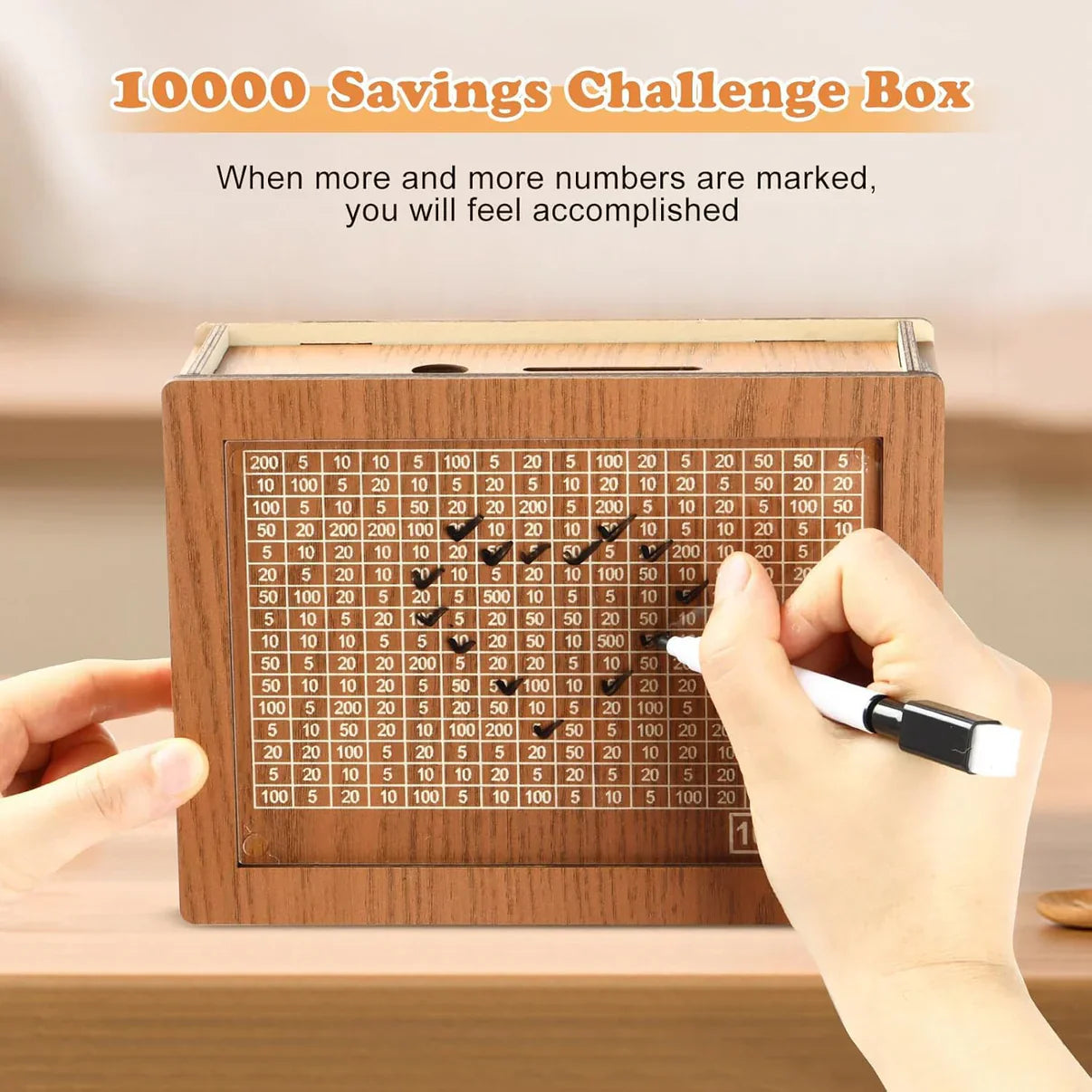 Wooden Challenge Box, Cashbox, Savings Box, Coin Piggy Bank, Money Saver