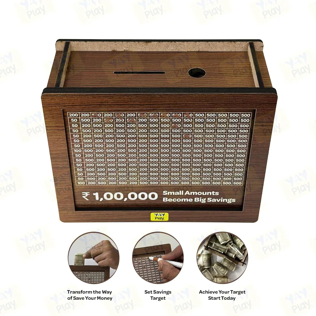 Wooden Challenge Box, Cashbox, Savings Box, Coin Piggy Bank, Money Saver